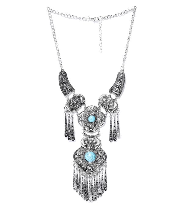 YouBella Turquoise Blue Oxidised Silver-Plated Necklace